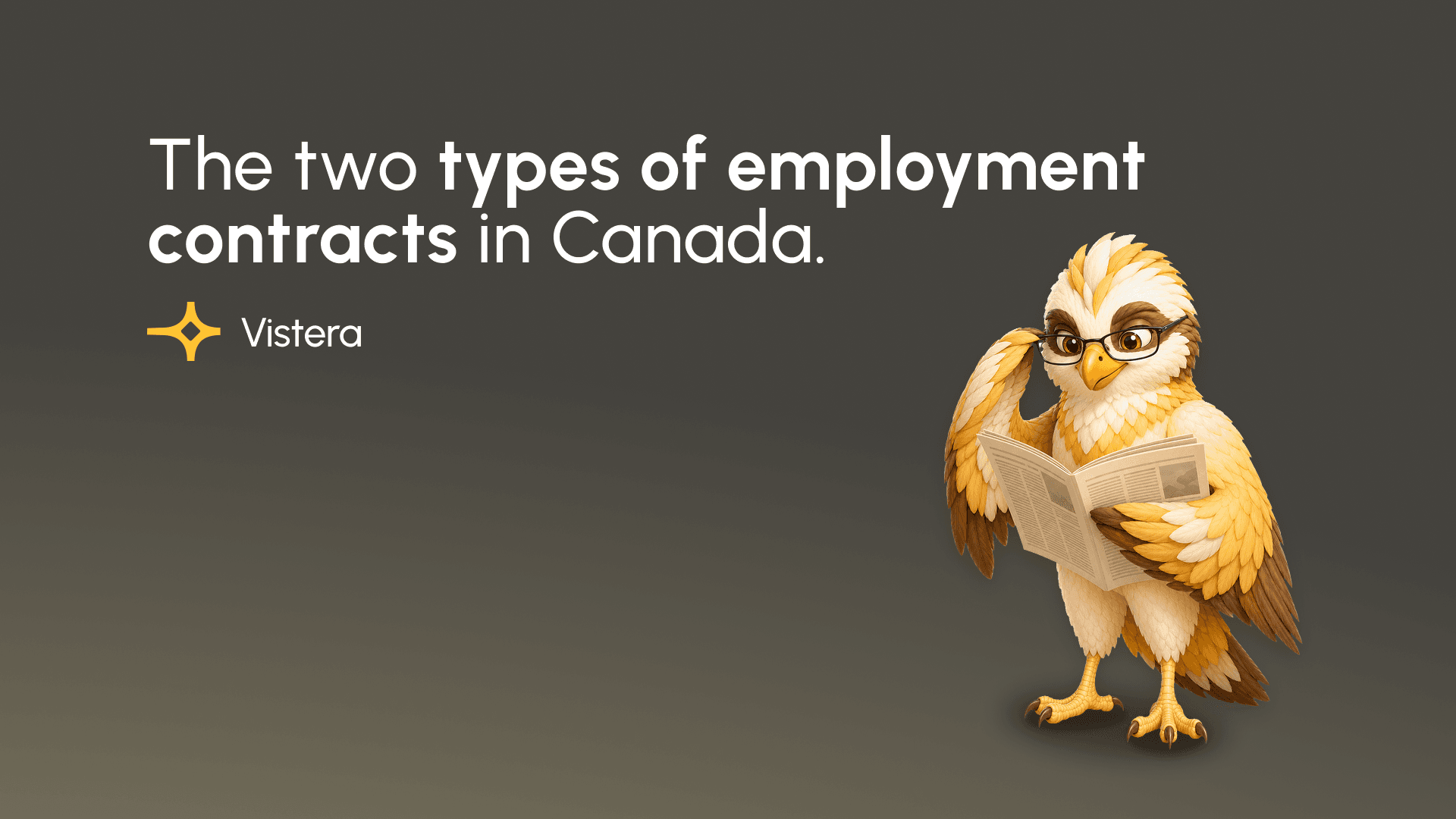 Vero mascot reading a newspaper, on a slide titled "The two types of employment contracts in Canada."
