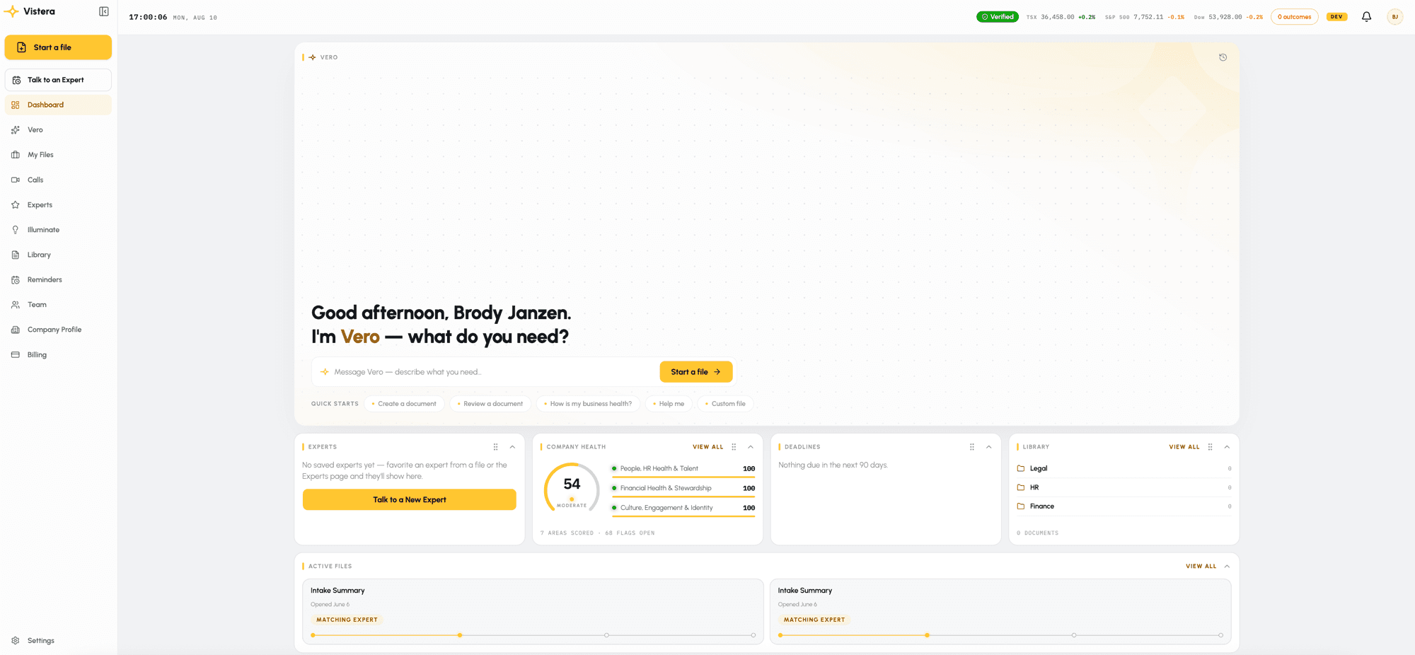 Vistera dashboard screenshot