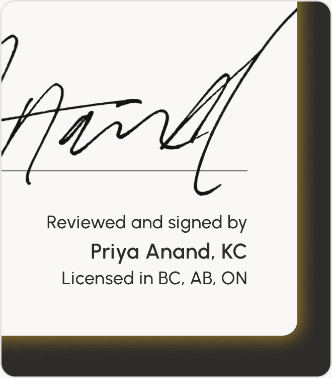 Deliverable reviewed and signed by a senior lawyer licensed in BC, AB, and ON.