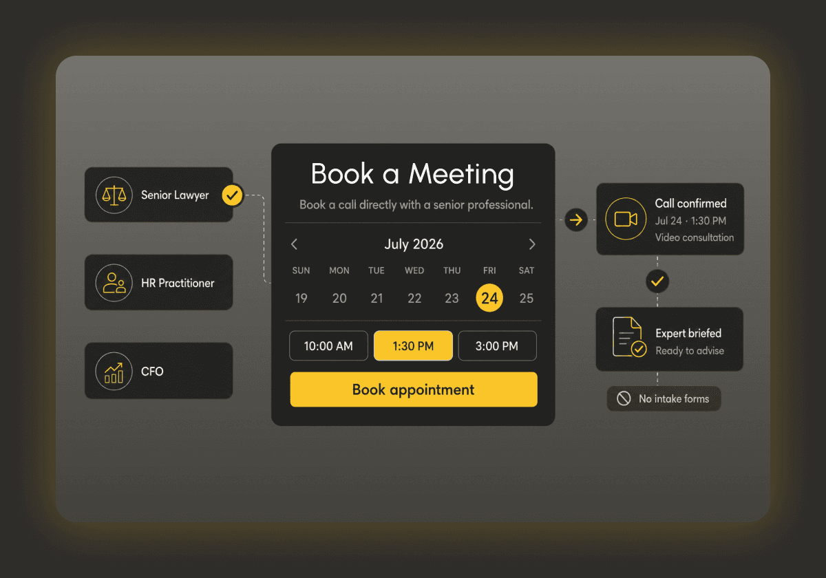 Booking a meeting with a senior expert from a calendar inside Vistera.